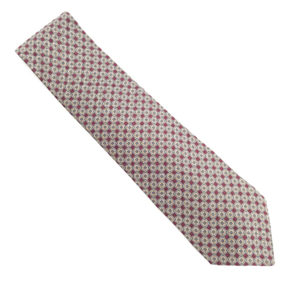 Kasper Men Necktie 100% Silk Geometric Color Red Gray Tan Size 58x4 - NWOT